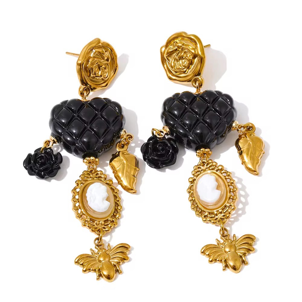 Golden Rose Cameo Earrings - Waterproof, 18k Gold Plated