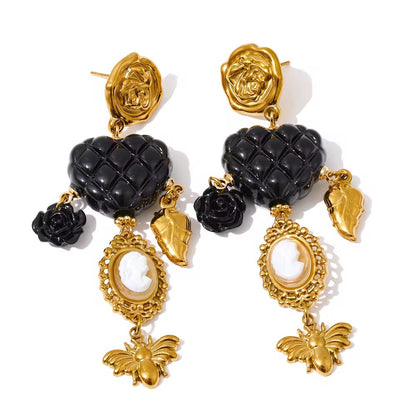 Golden Rose Cameo Earrings - Waterproof, 18k Gold Plated