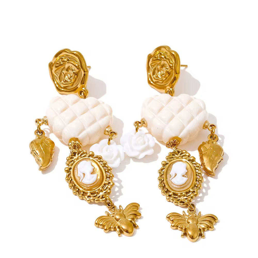 Golden Rose Cameo Earrings - Waterproof, 18k Gold Plated
