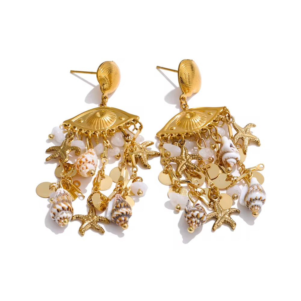 Ocean Eye Dangle Earrings - Waterproof, 18k Gold Plated