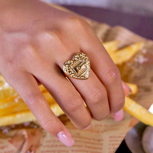 Ramona Heart Shaped Belt Buckle Textured Open Ring - Waterproof, 18k Gold Plated