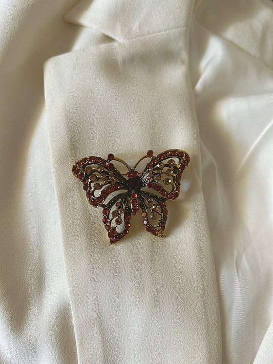 Brown Butterfly Studded Brooch