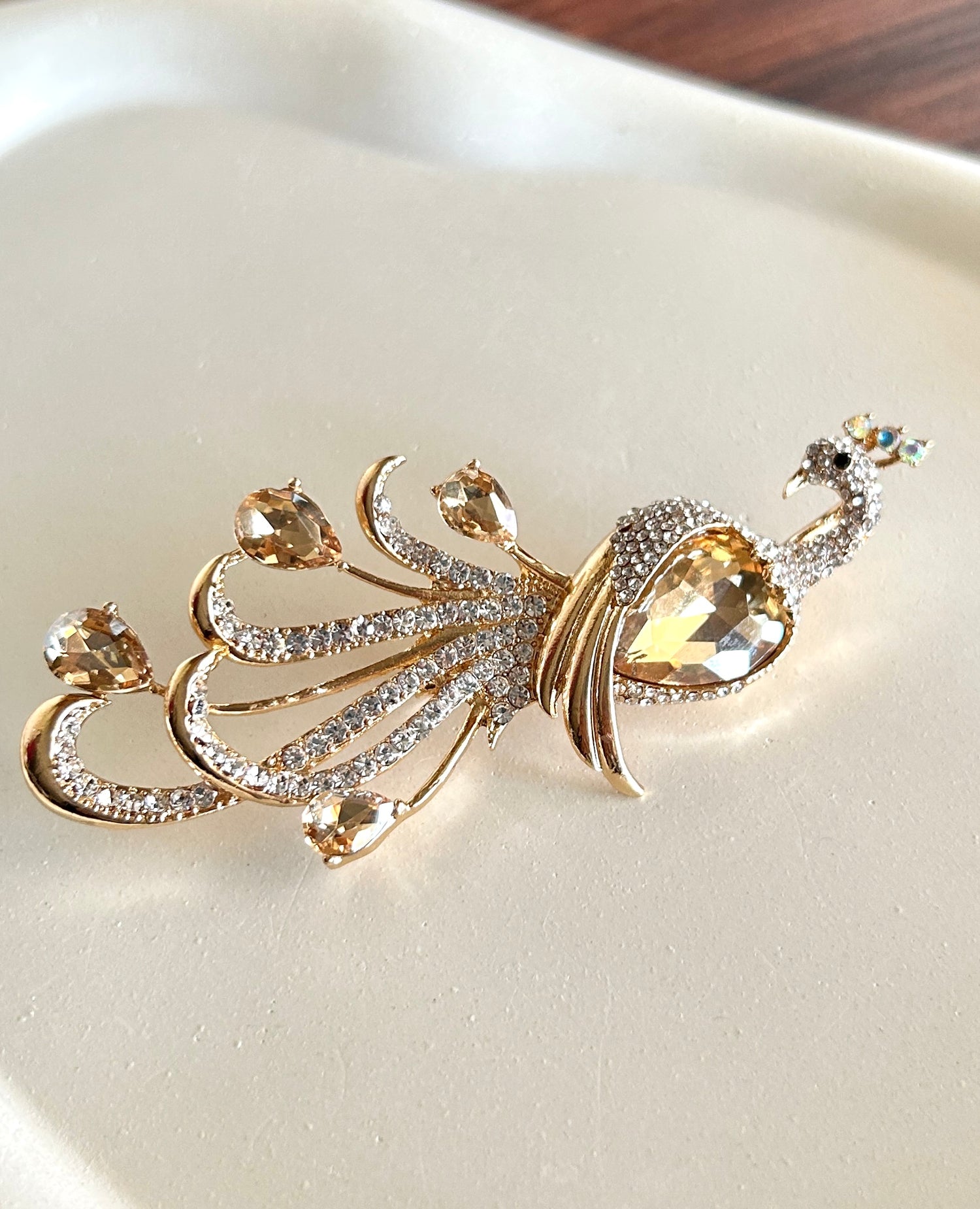 Indian Peacock Gold Studded Traditional Brooch