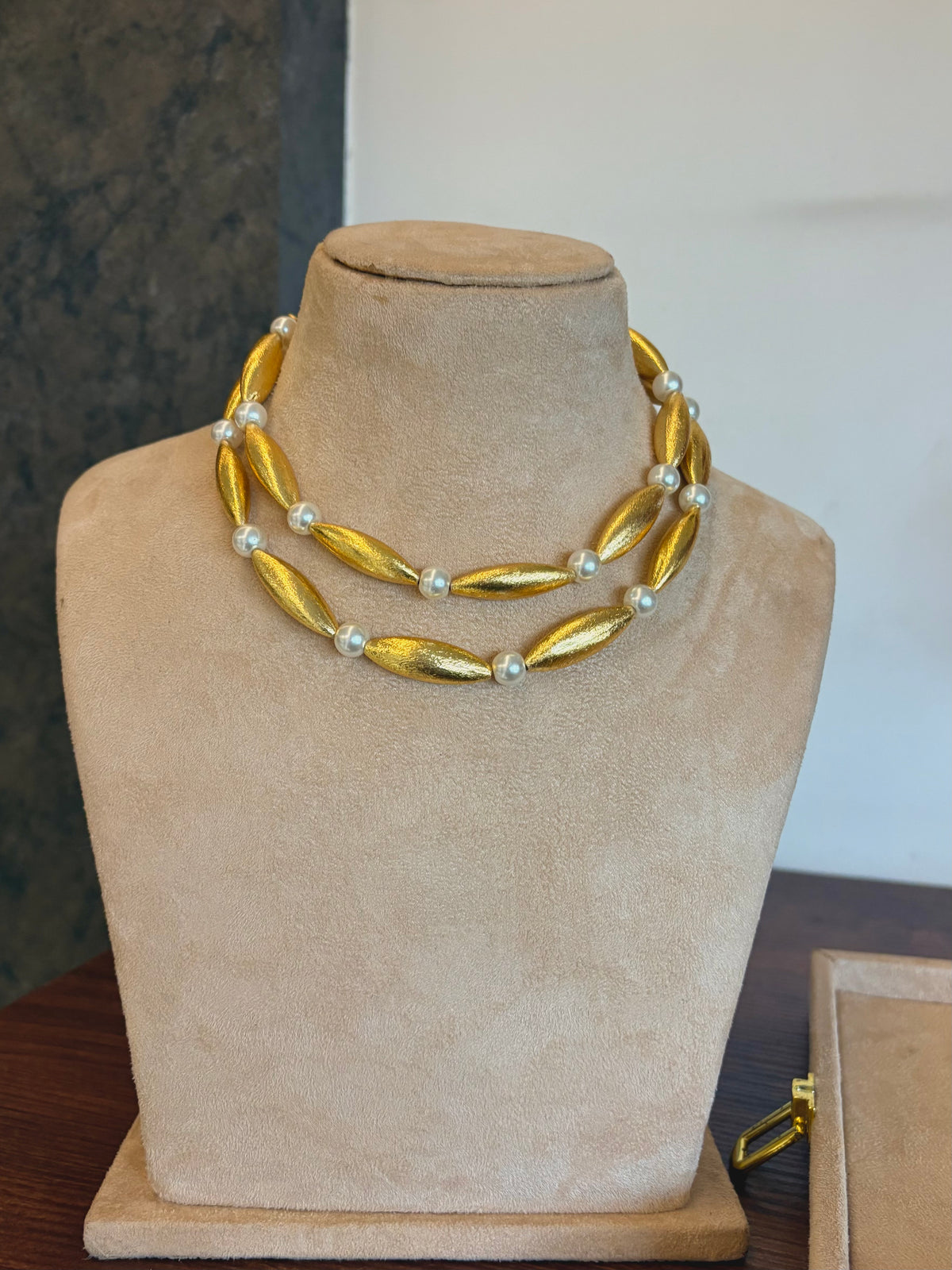 Paza Gold Pearl Layered Drop Necklace