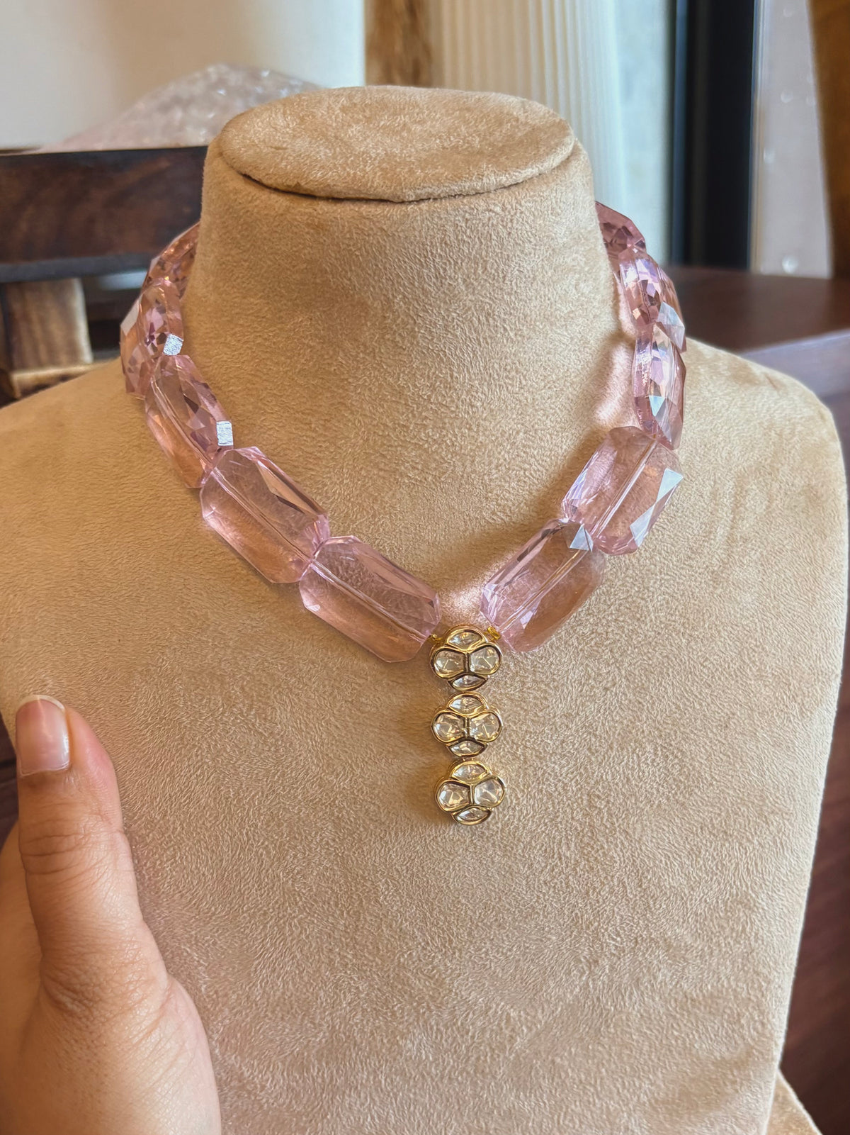 Safar Pink Crystal Polki Kundan Choker Necklace
