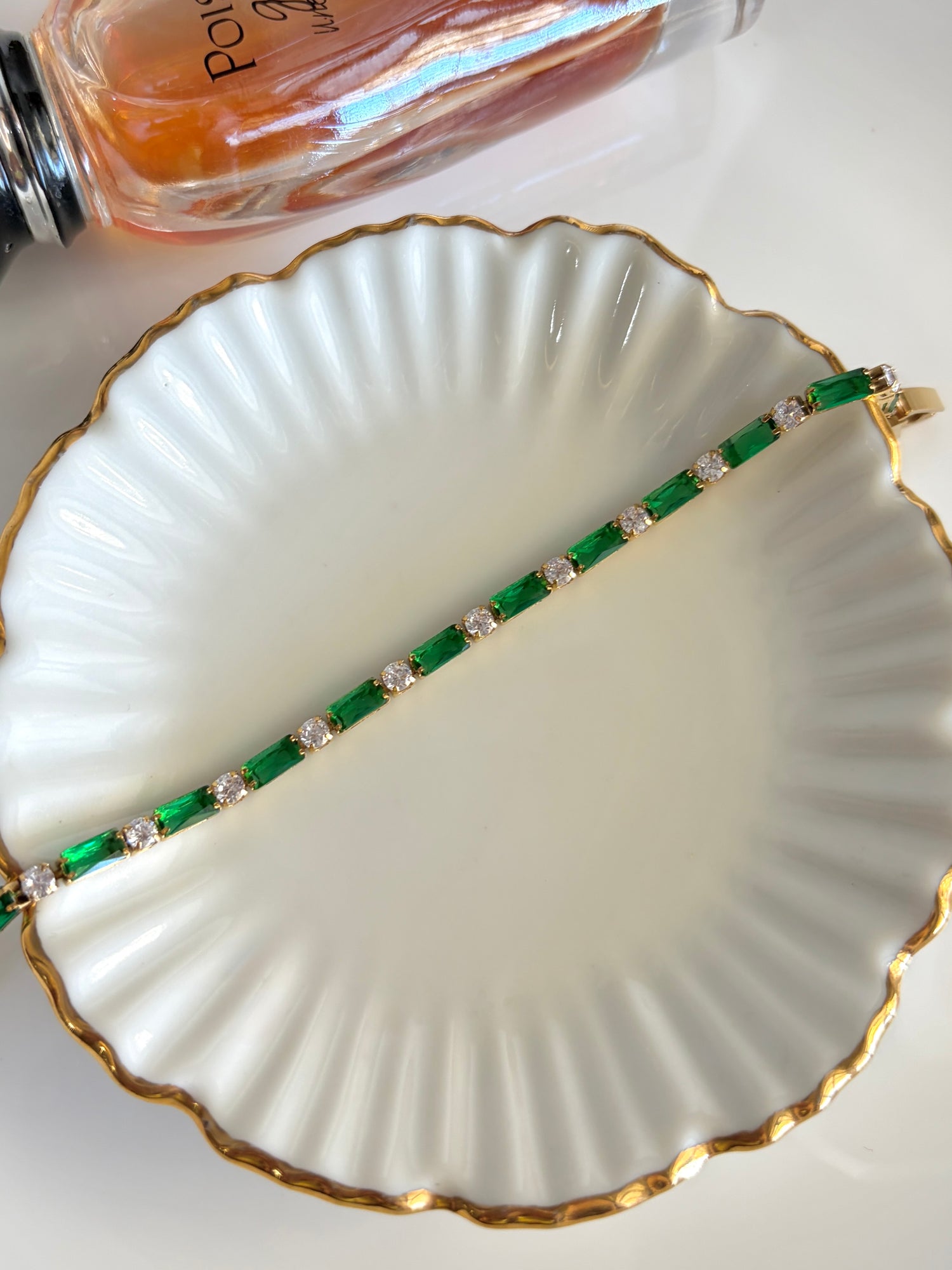 Hazel Green Baguette and Round Stone Tennis Bracelet