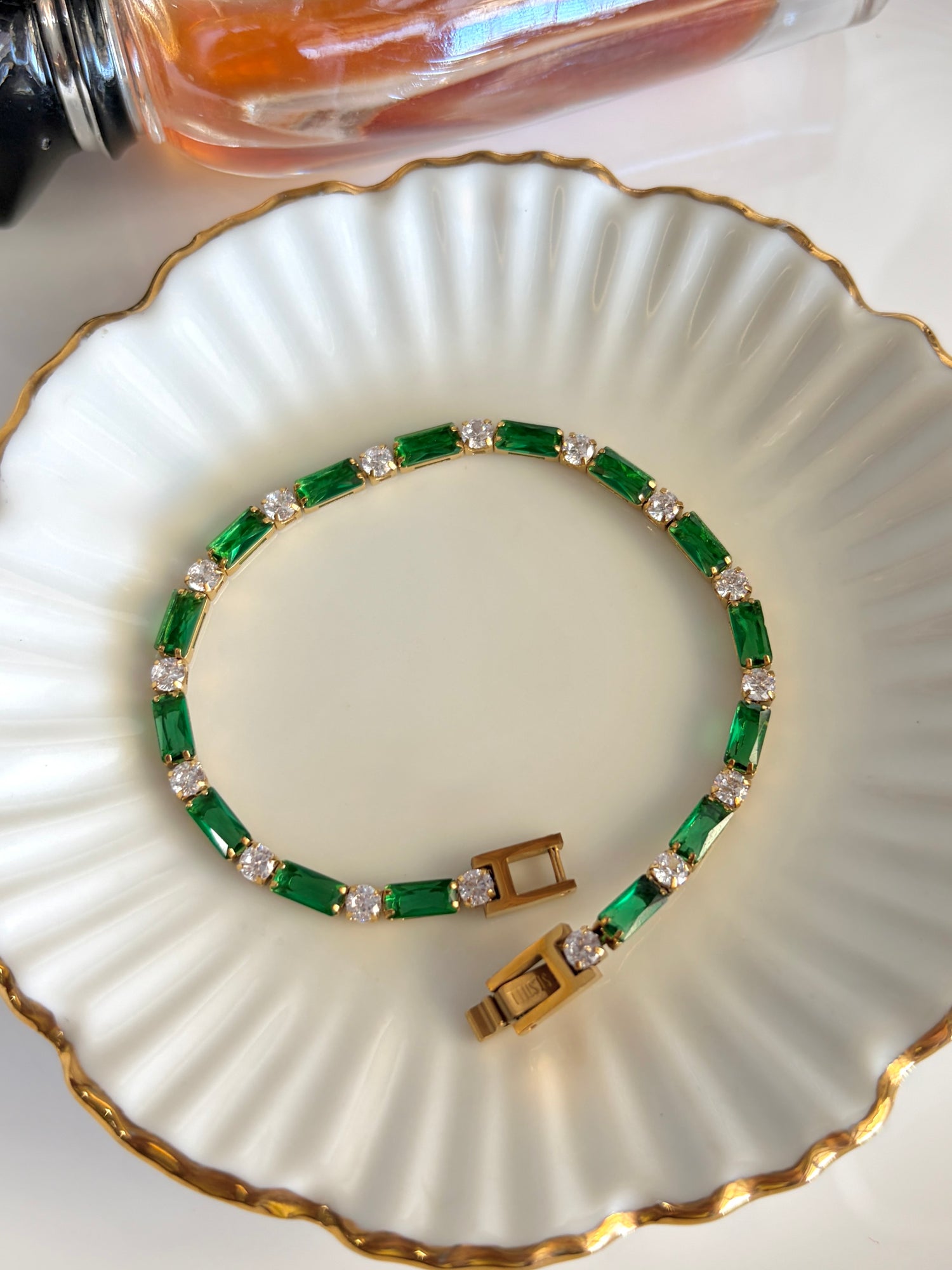 Hazel Green Baguette and Round Stone Tennis Bracelet