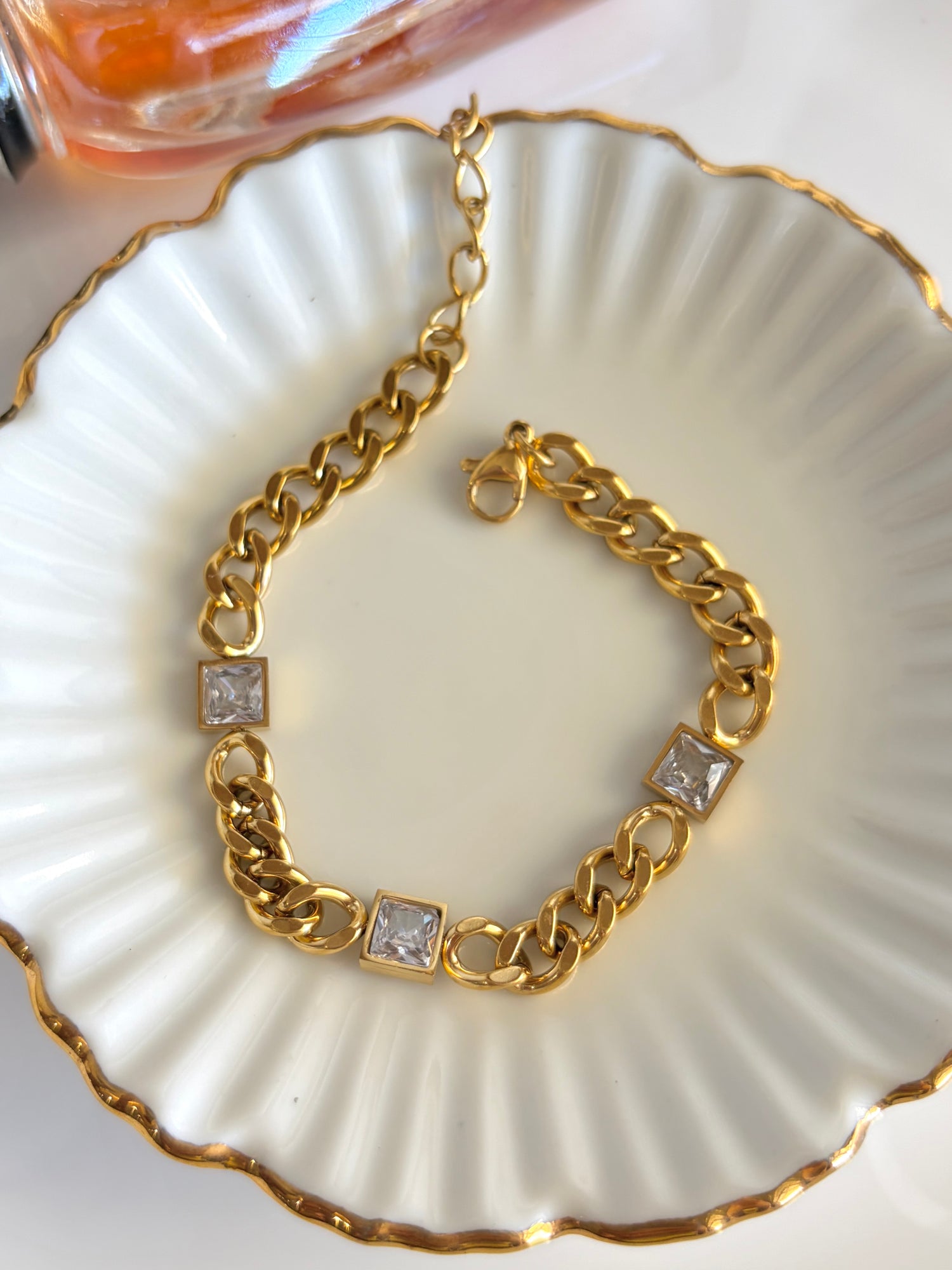 Blair Princess Cut Chain Link with Square Bezel Stones Bracelet
