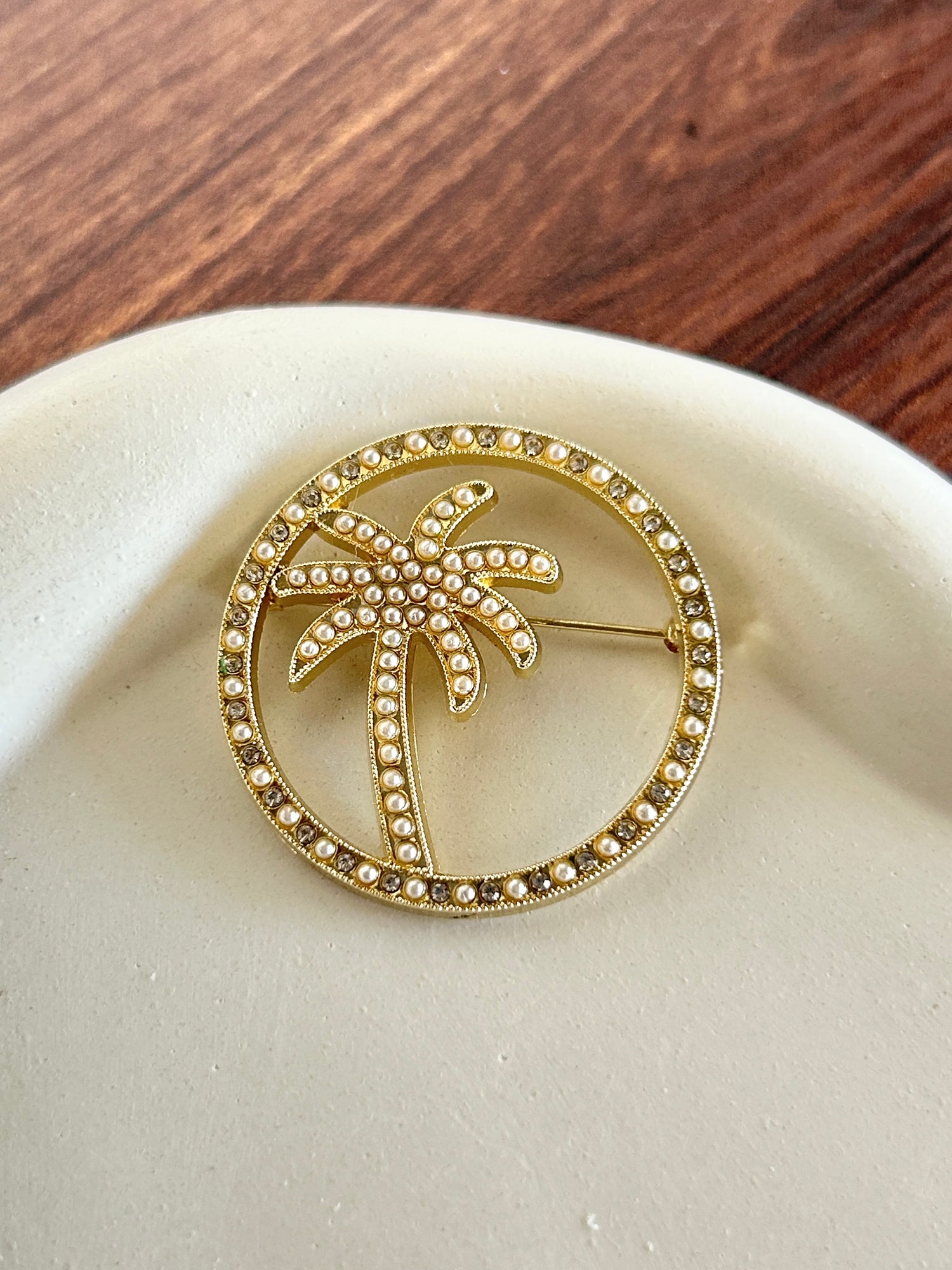 Palm Tree Pearl Studded Brooch