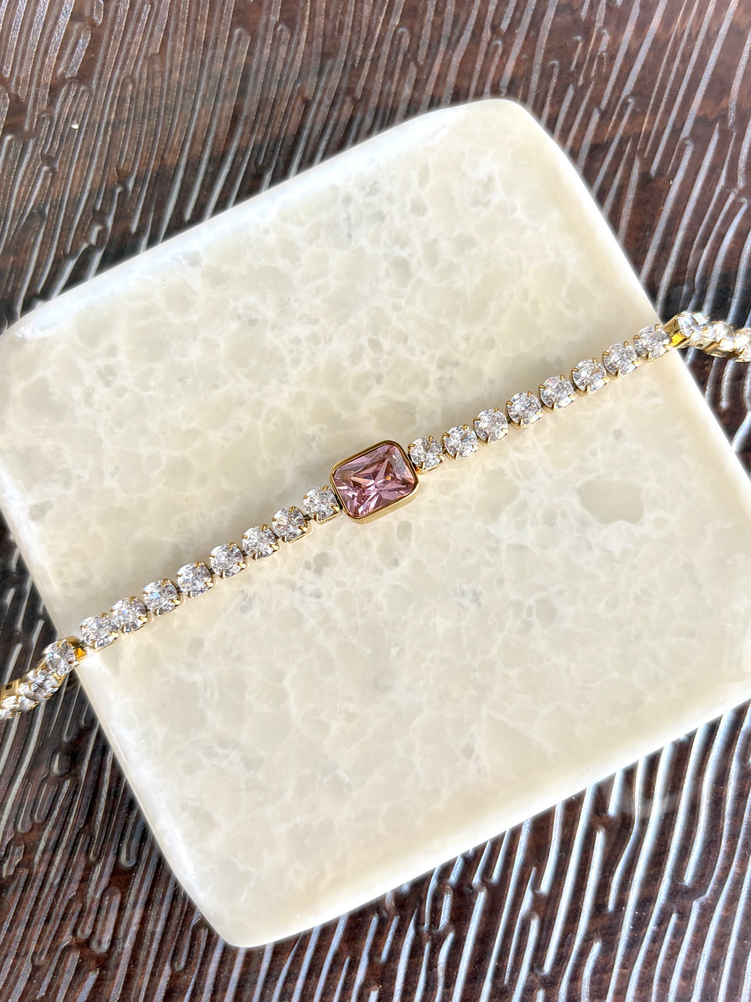 Bianca Pink Cushion-Cut Centre Stone Tennis Bracelet