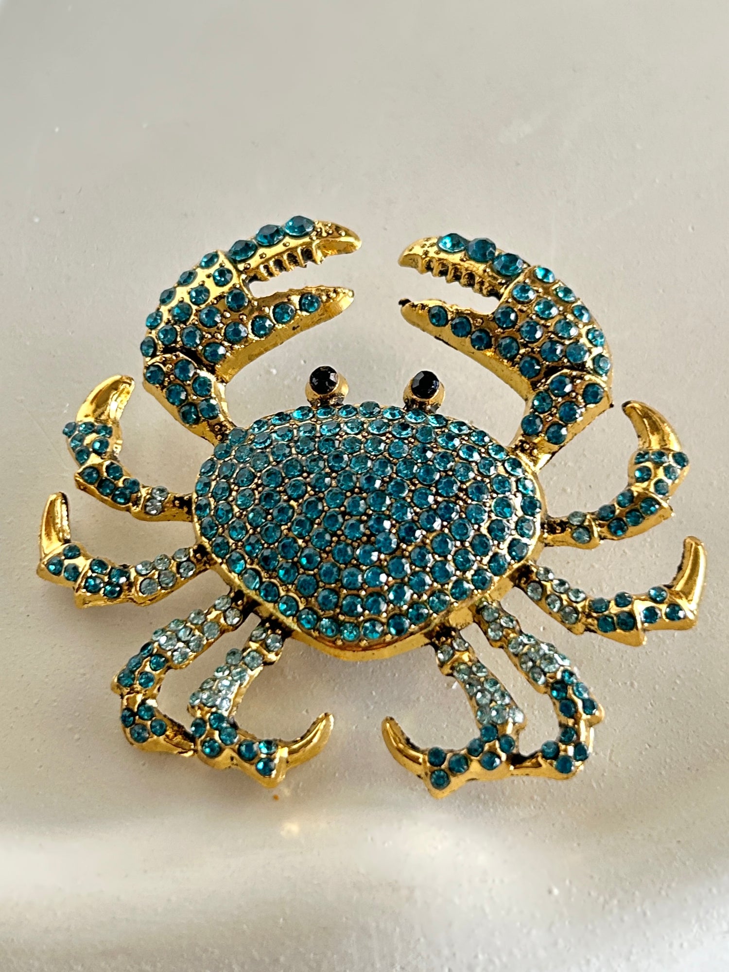 Crab Aqua Diamond Studded Statement Brooch