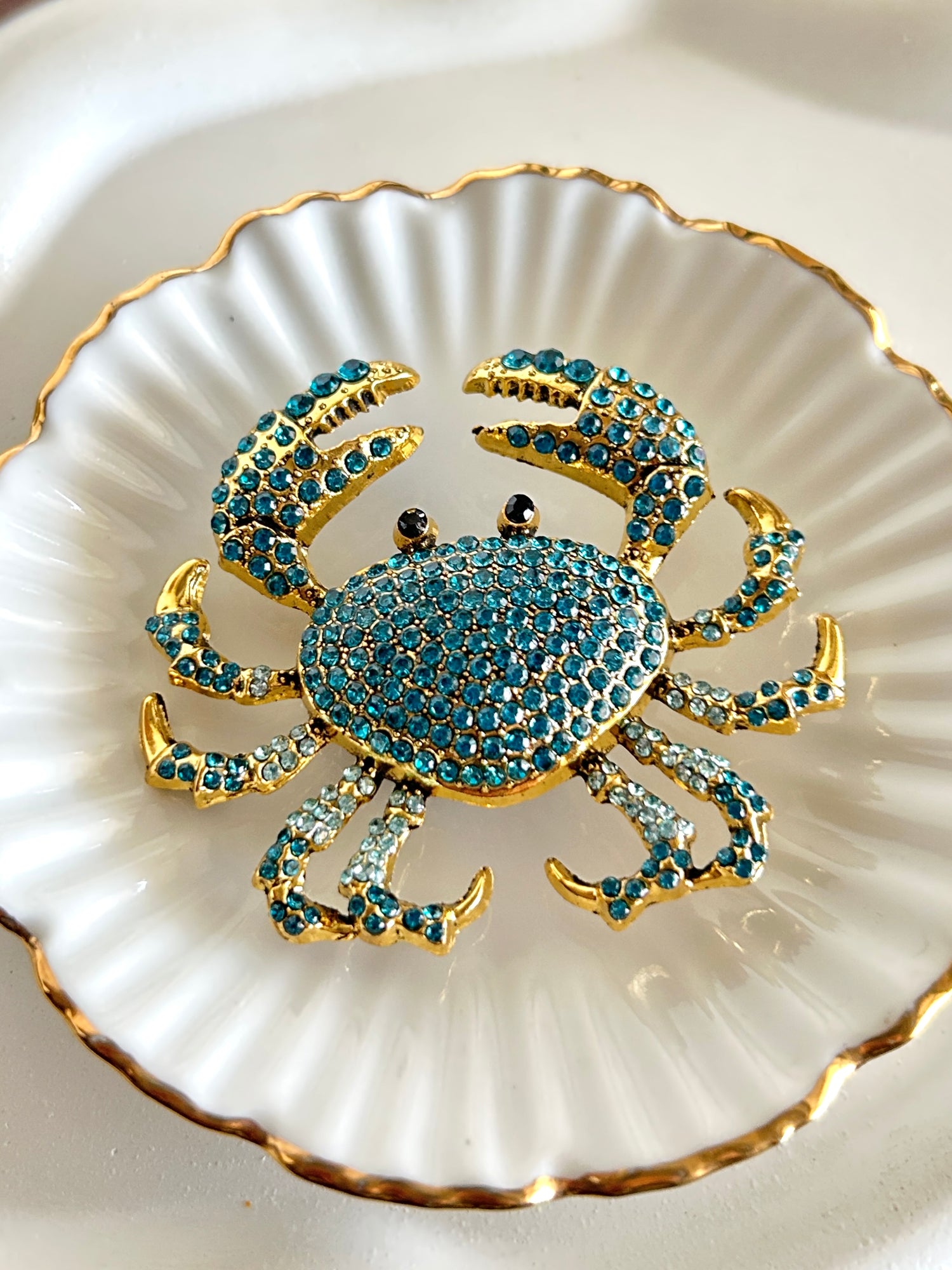 Crab Aqua Diamond Studded Statement Brooch