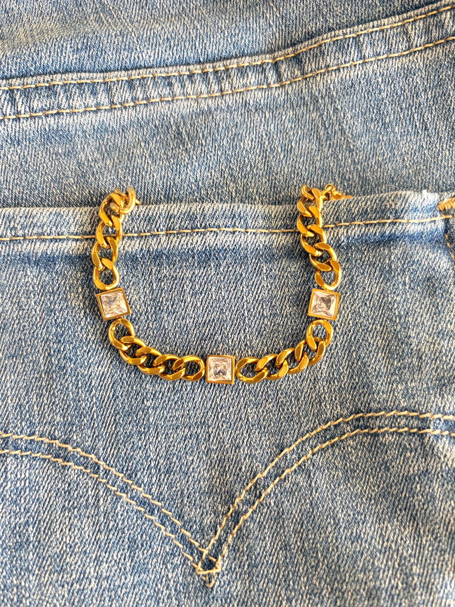 Blair Princess Cut Chain Link with Square Bezel Stones Bracelet