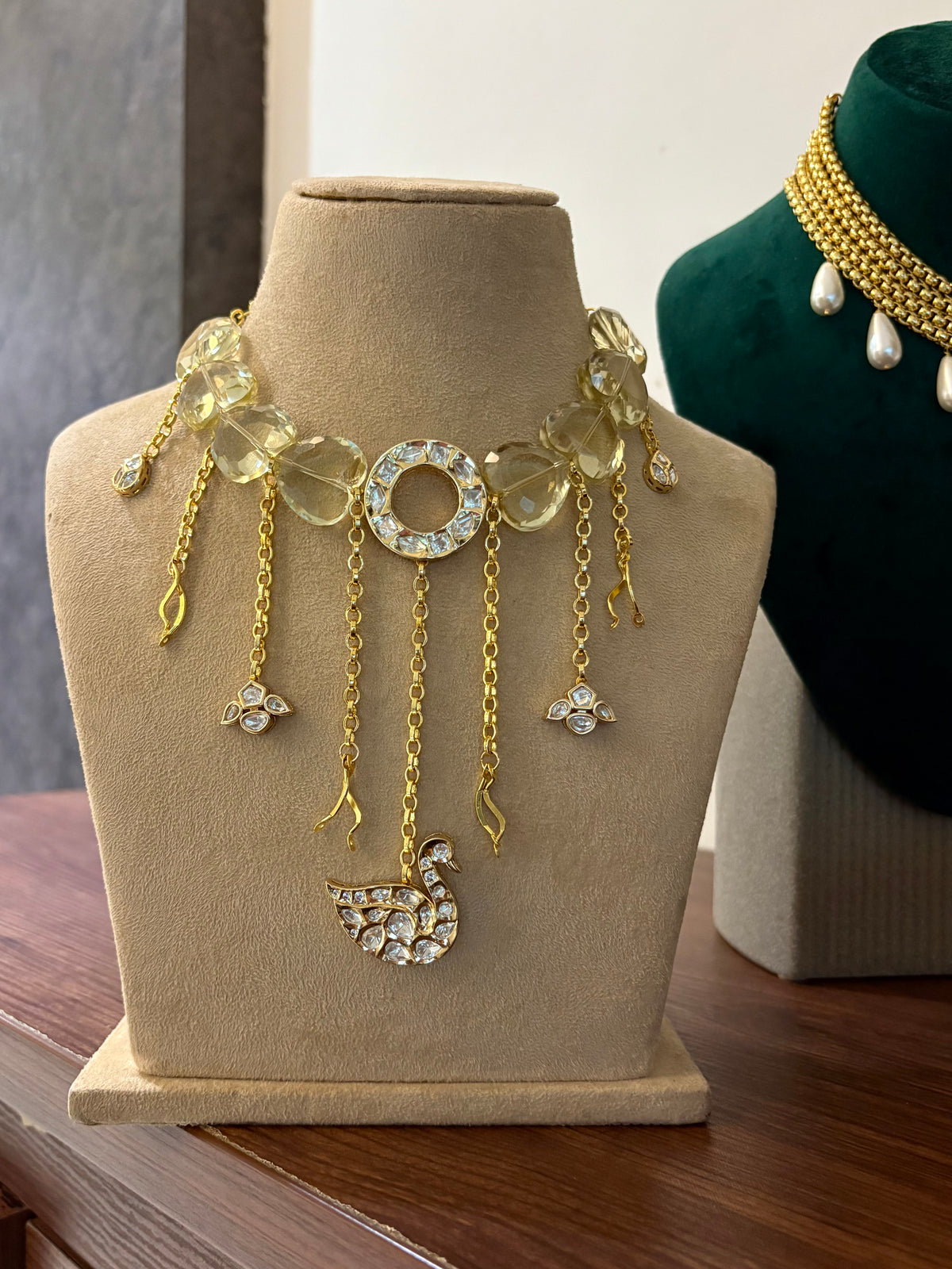 Riva Crystal Polki Swan Charm Statement Necklace