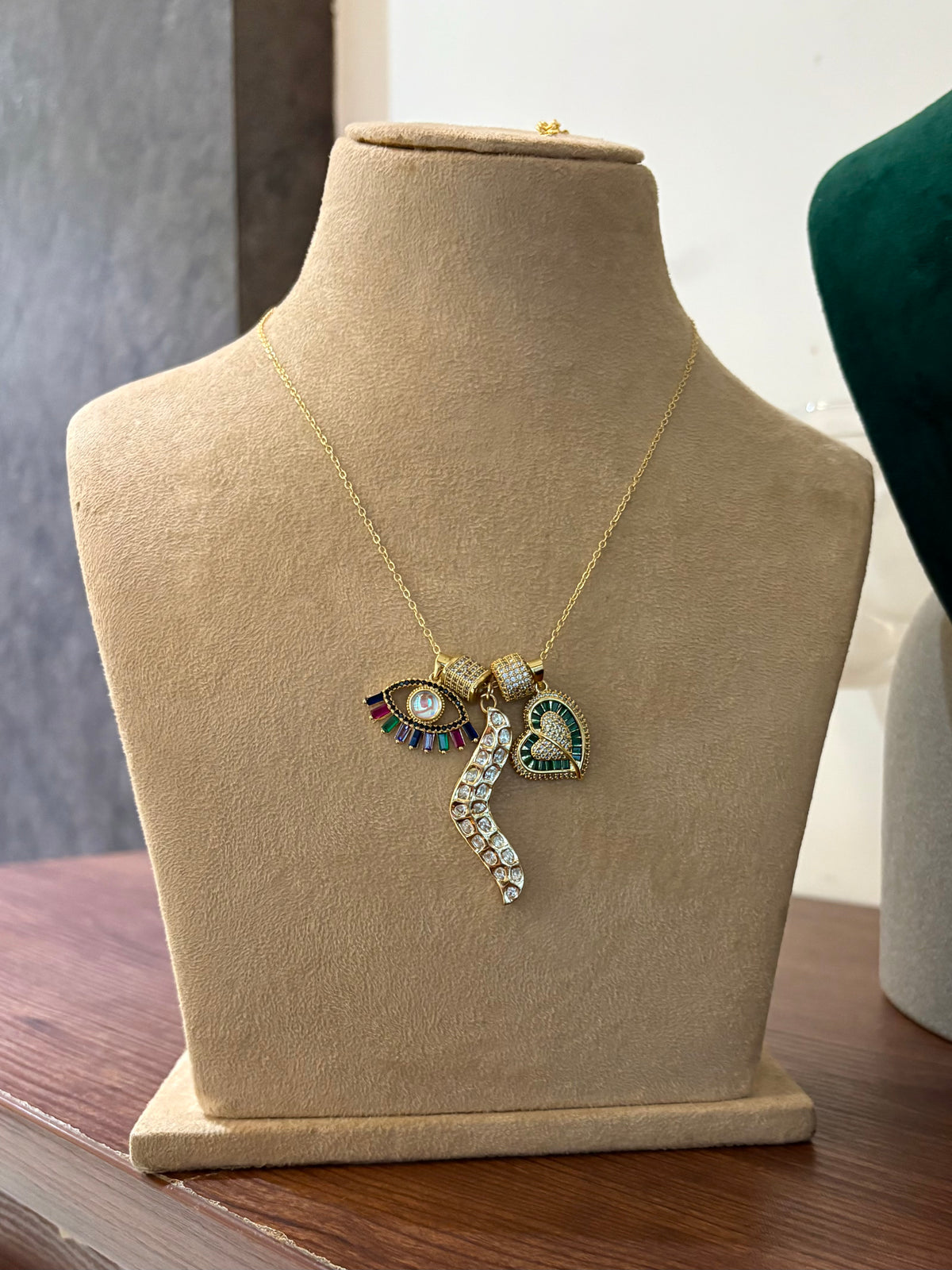 Lay Evil Eye Heart Multi Charm Polki Kundan Pendant Necklace