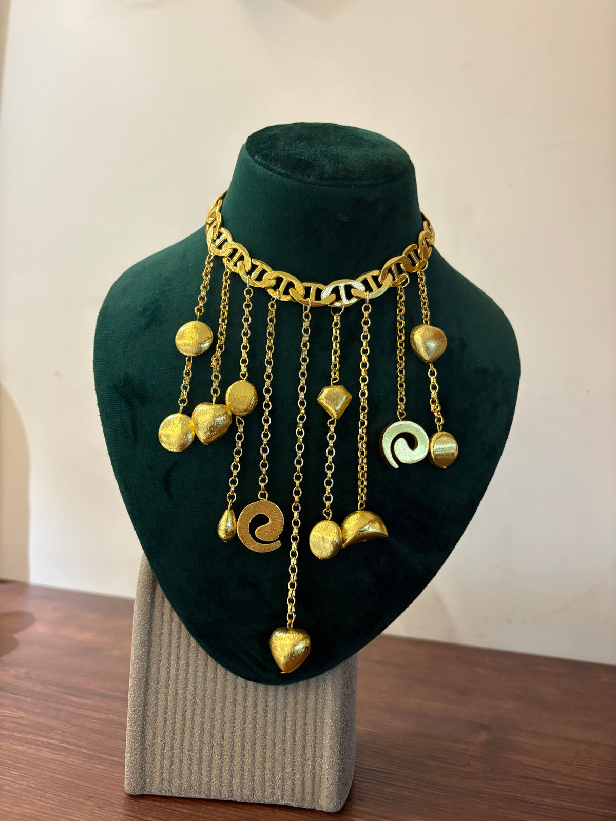 Yapa Gold Multi Charm Fringe Statement Necklace