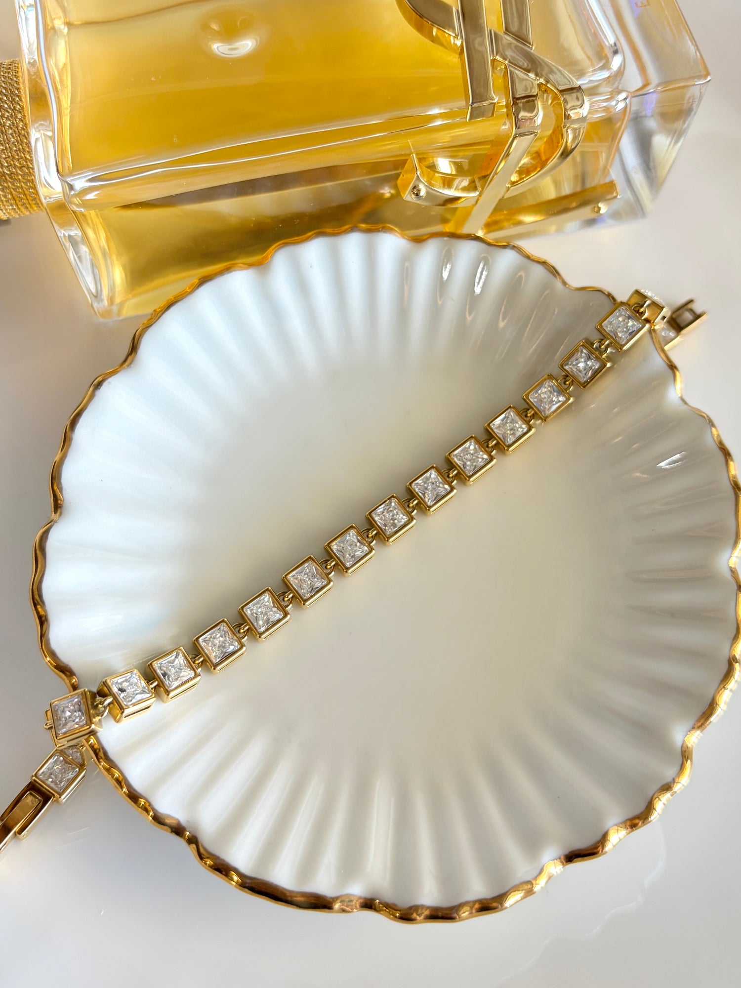 Lucia Princess Cut Square Bezel Studded Bracelet