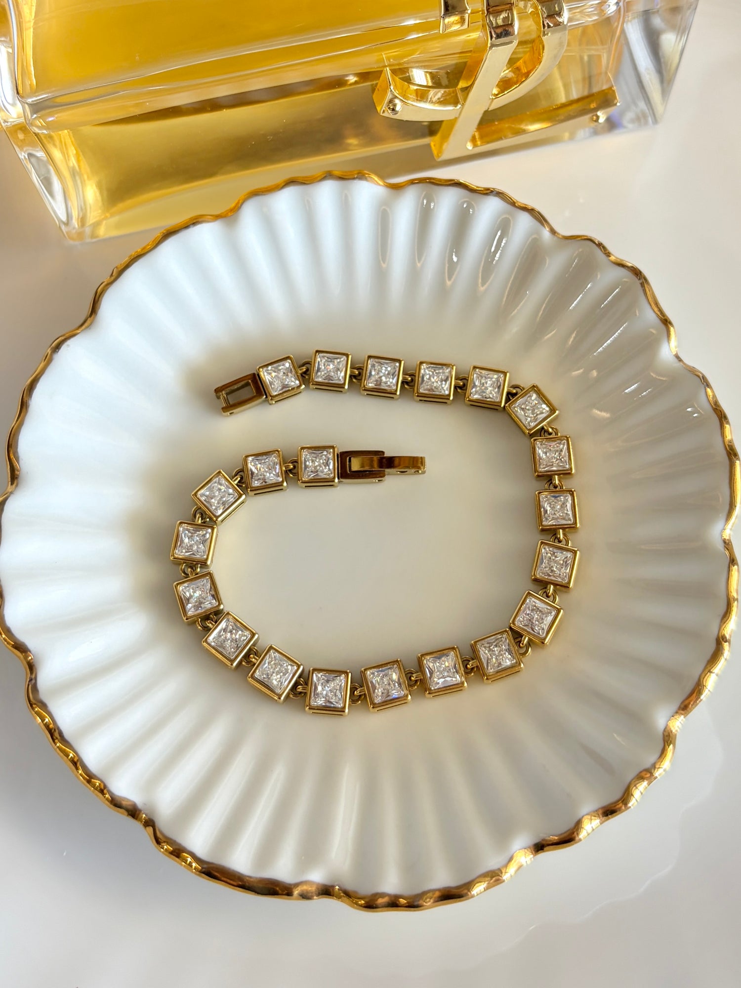 Lucia Princess Cut Square Bezel Studded Bracelet