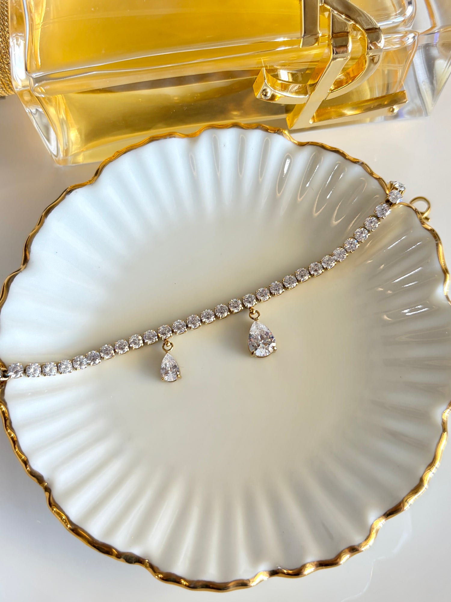 Paige Round Tennis Bracelet with Pear-Cut Drop Charms