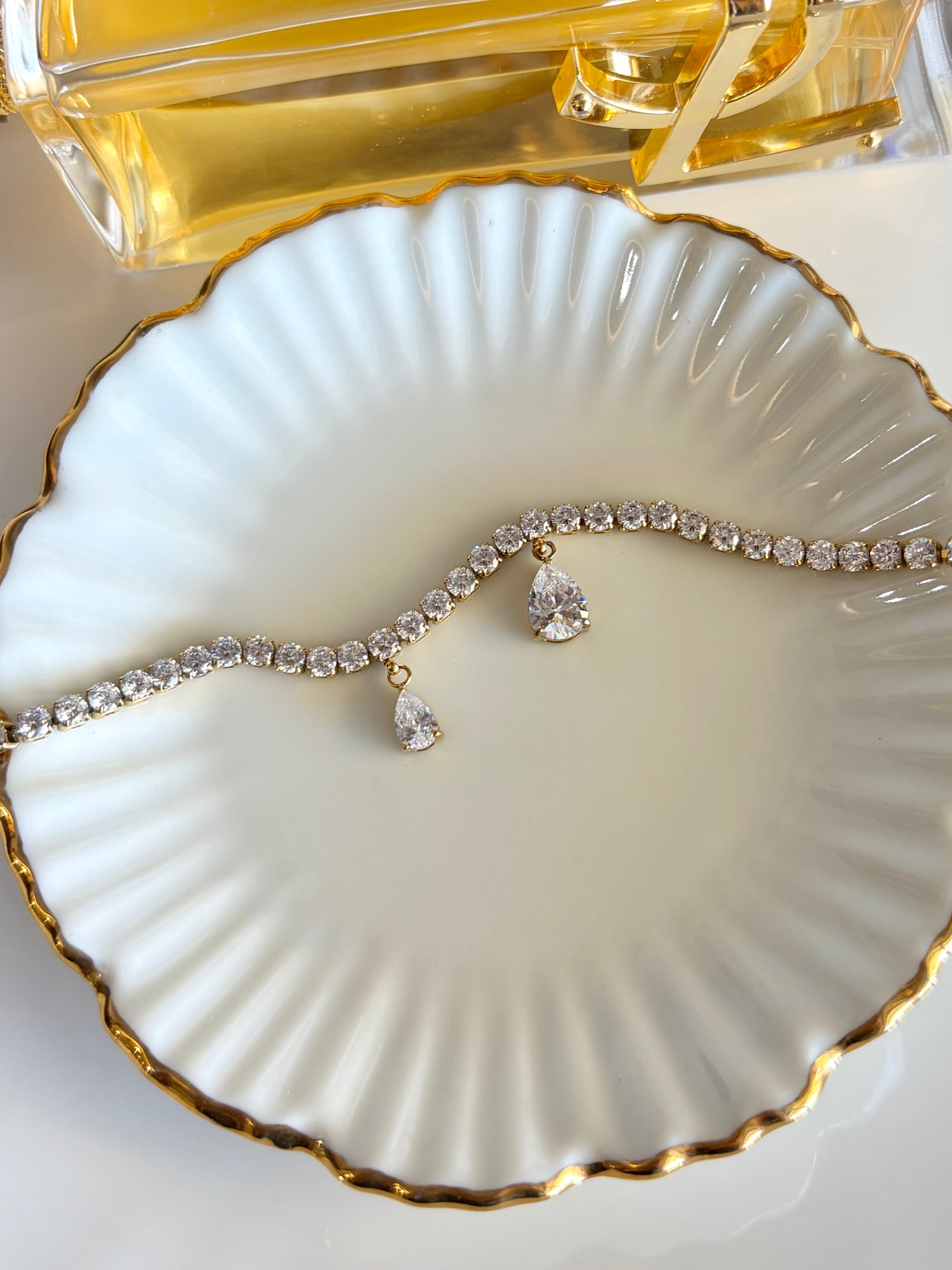 Paige Round Tennis Bracelet with Pear-Cut Drop Charms