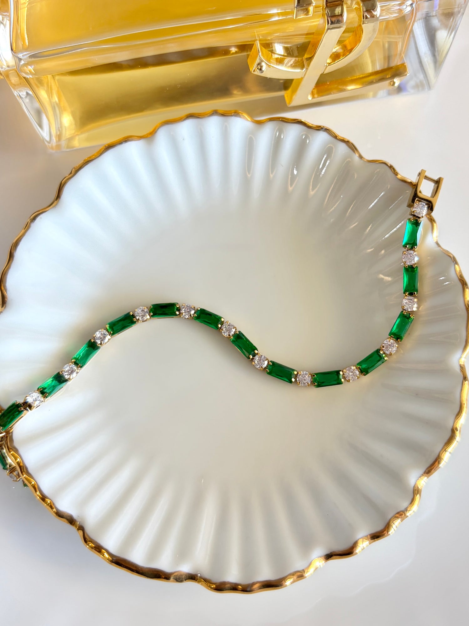Hazel Green Baguette and Round Stone Tennis Bracelet