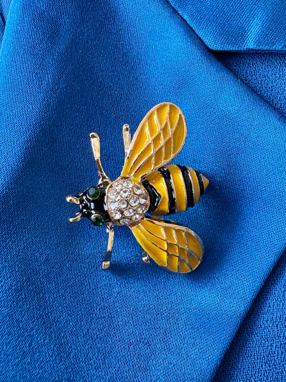 Golden White Honeybee Studded Brooch