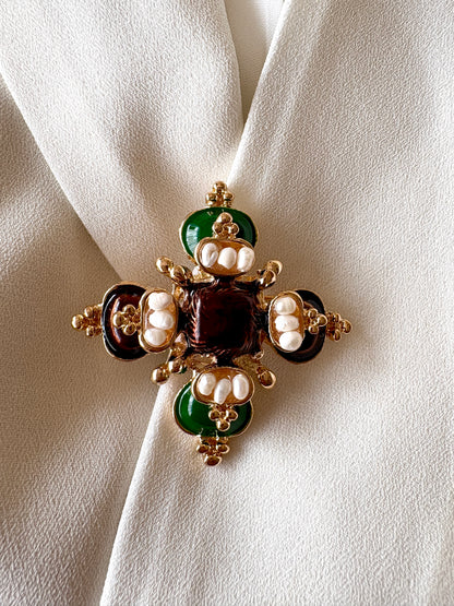 Vintage Clover Studded Brooch