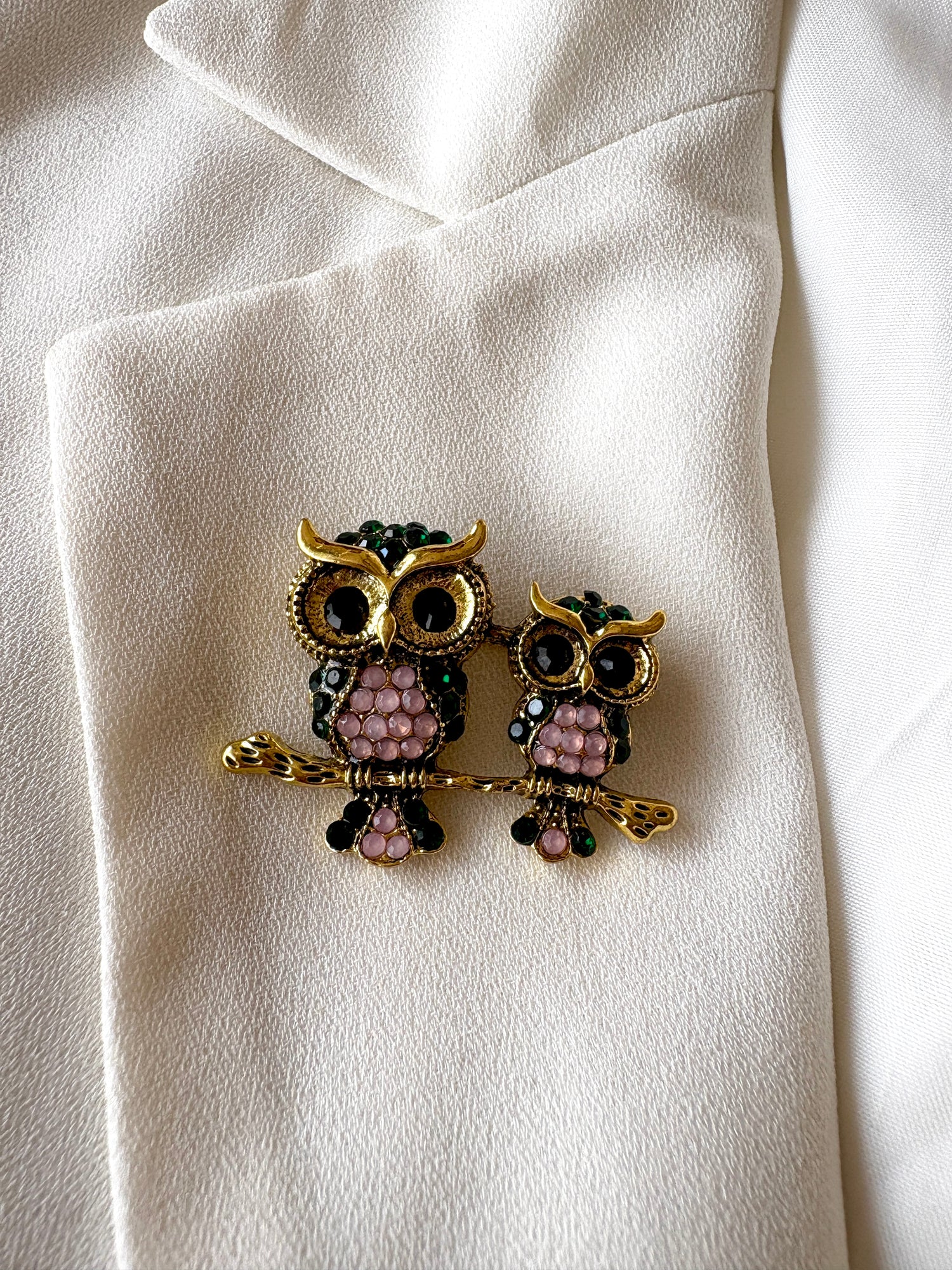Twin Owl Branch Brooch