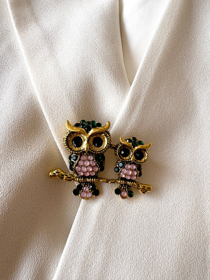 Twin Owl Branch Brooch