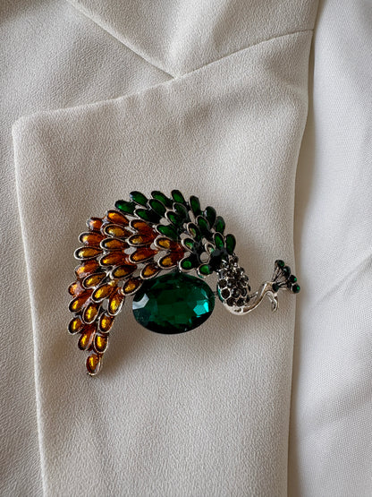 Peacock Studded Brooch