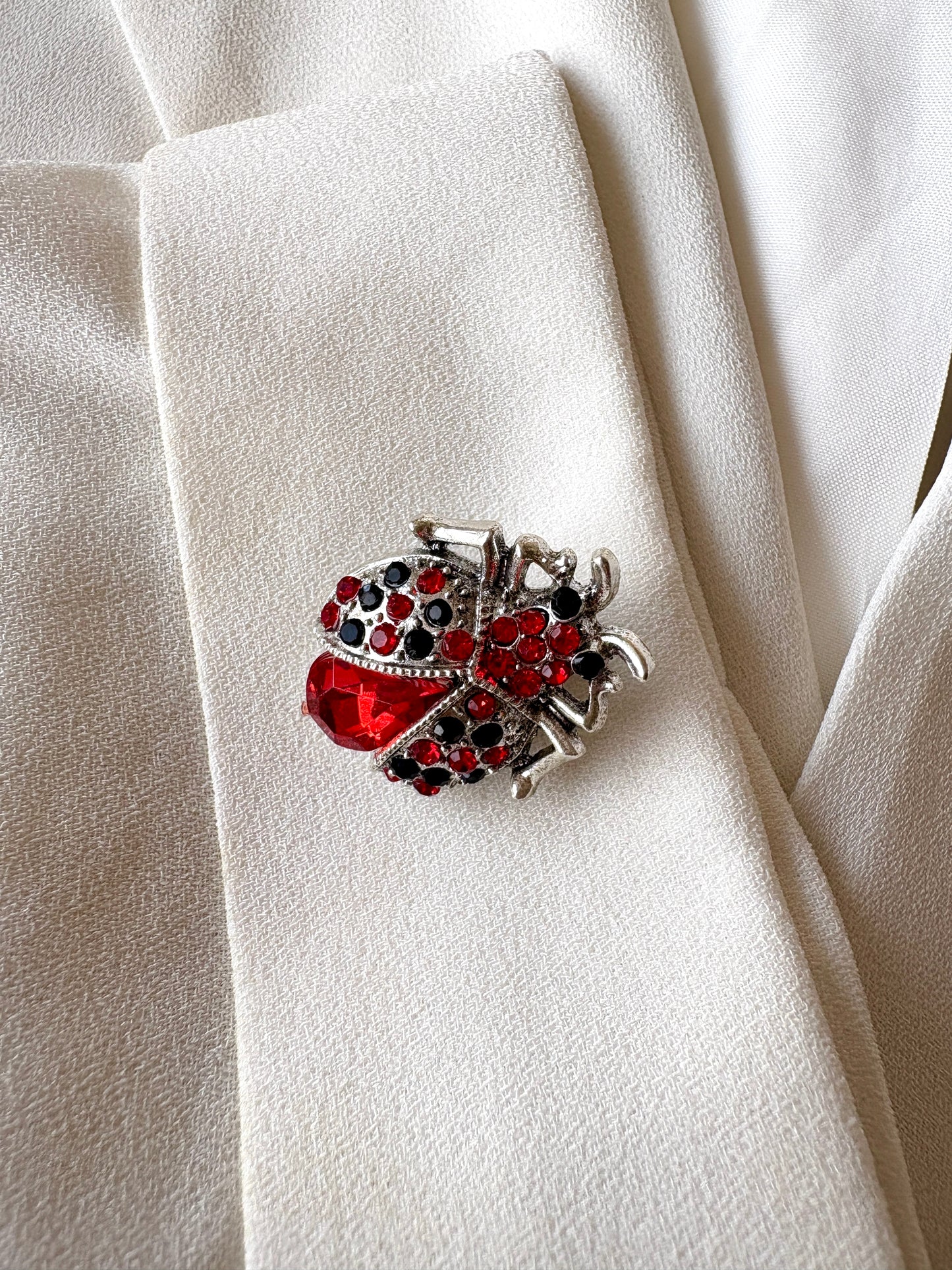 Silver Red Bug Brooch
