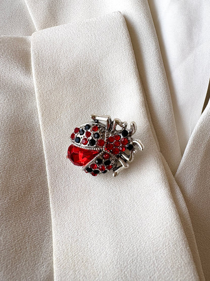 Silver Red Bug Brooch