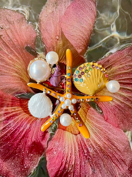 Starfish Shell Pearly Sea Brooch