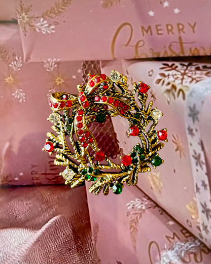 Christmas Bow Leaf Brooch