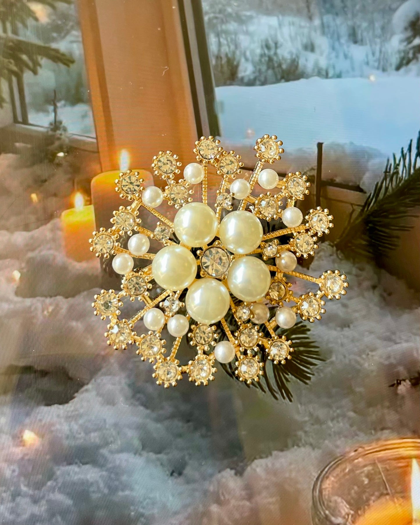 Snowflake Pearl Studded Brooch