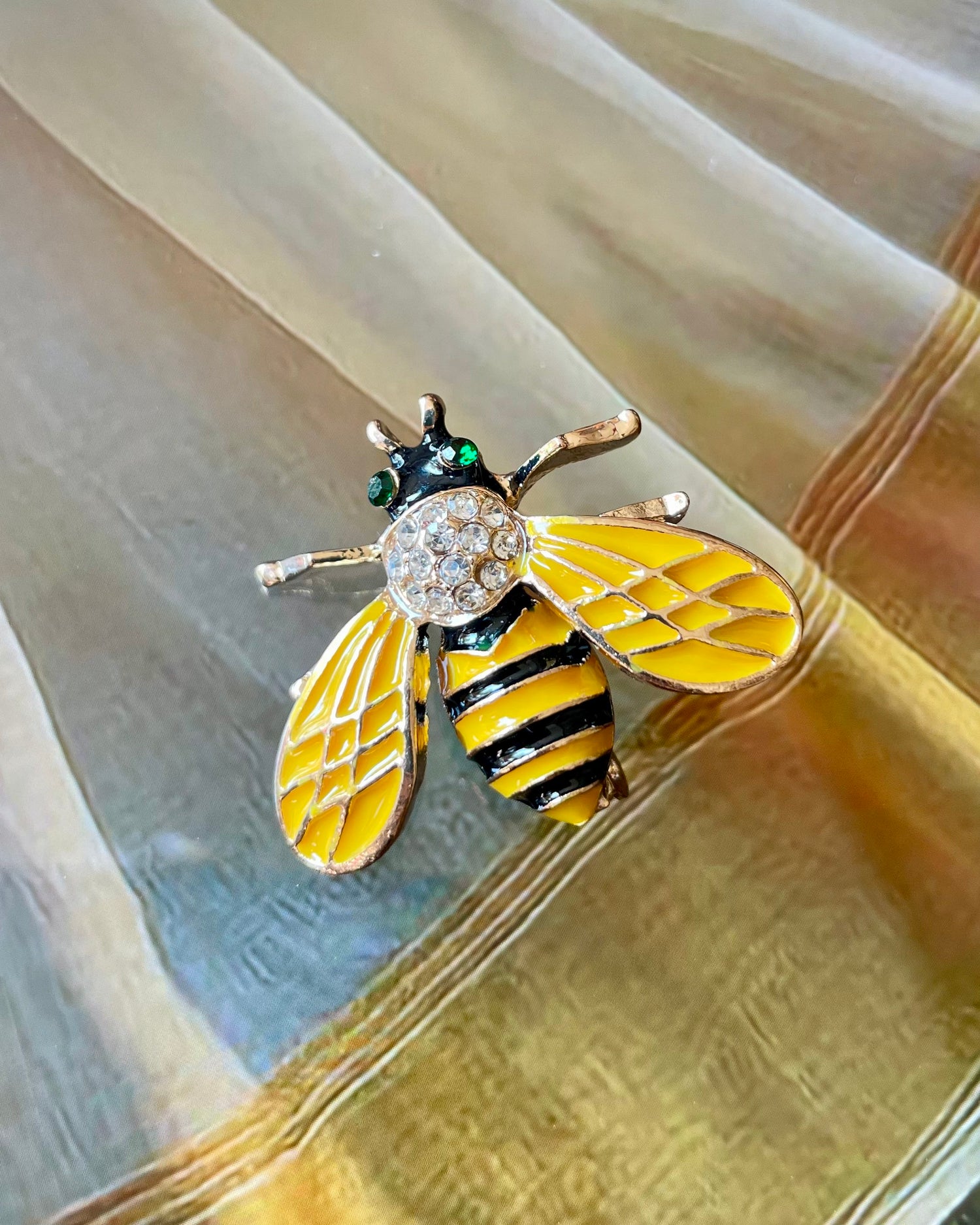 Golden White Honeybee Studded Brooch