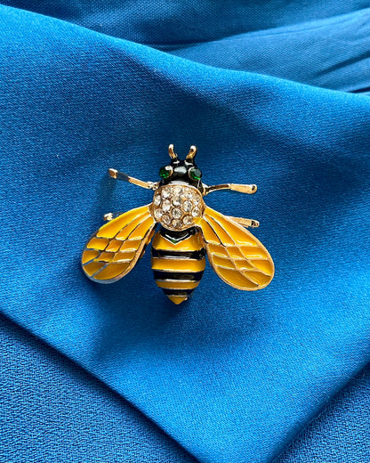 Golden White Honeybee Studded Brooch