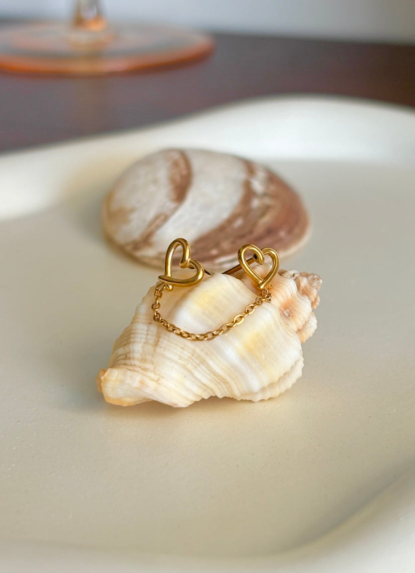 Heart String Earrings - Waterproof, 18k Gold Plated