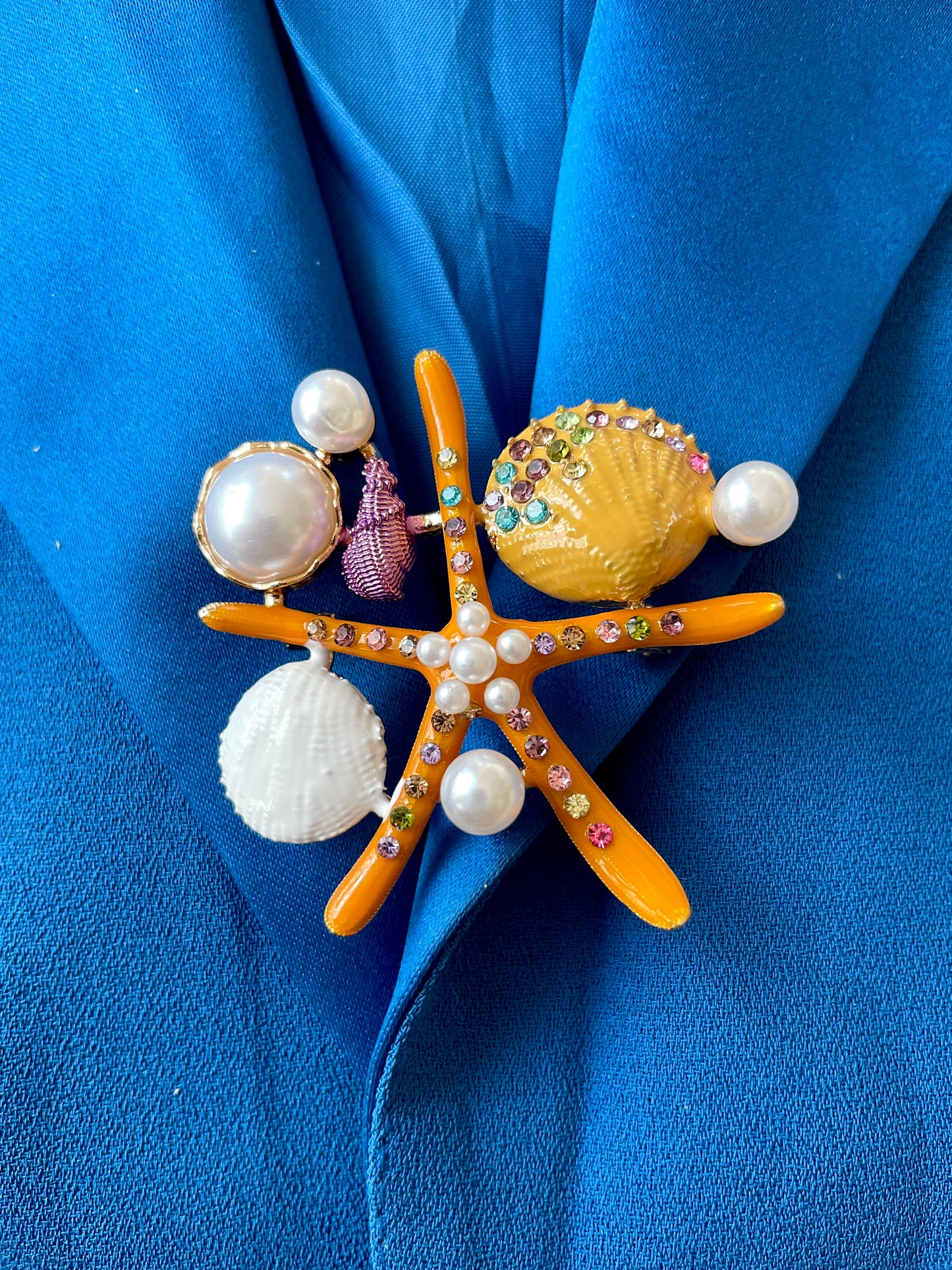 Starfish Shell Pearly Sea Brooch