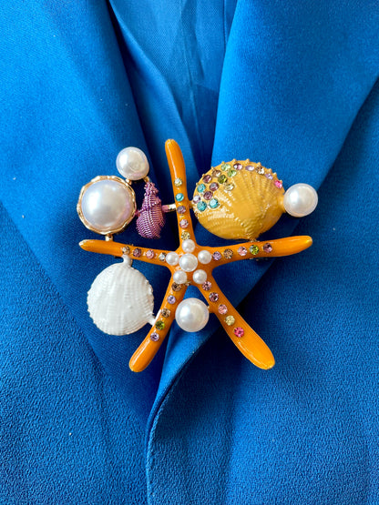 Starfish Shell Pearly Sea Brooch