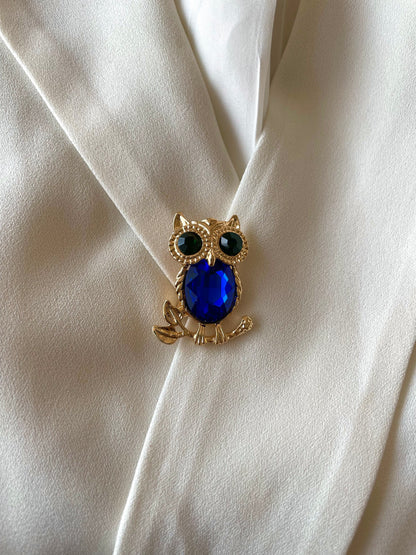 Blue Owl Studded Brooch
