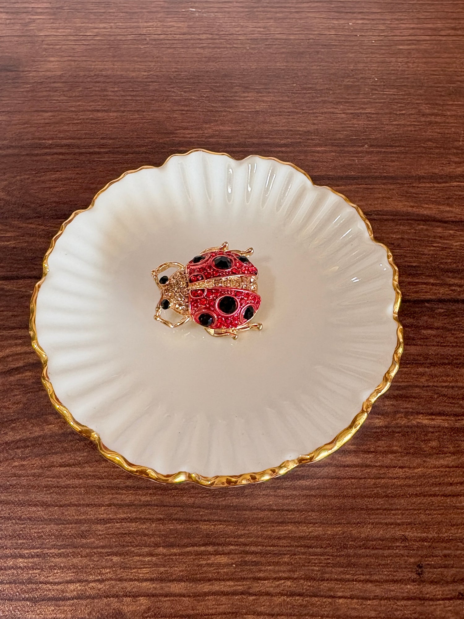 Black Accent Red Studded Bug Brooch