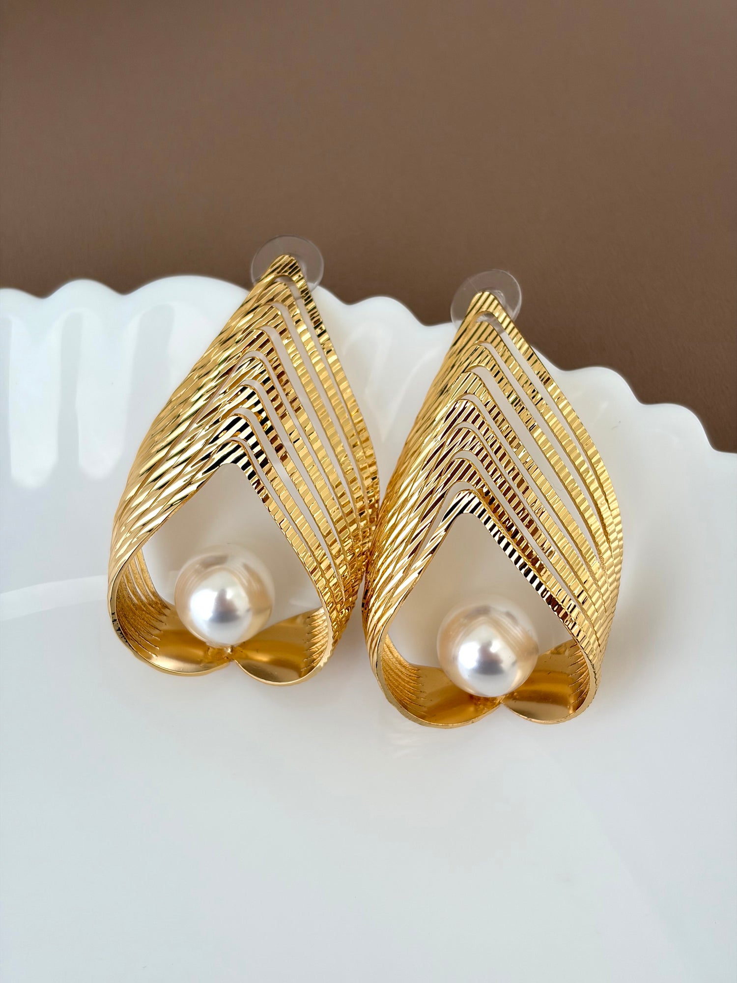 V Shaped Pearl Earrings