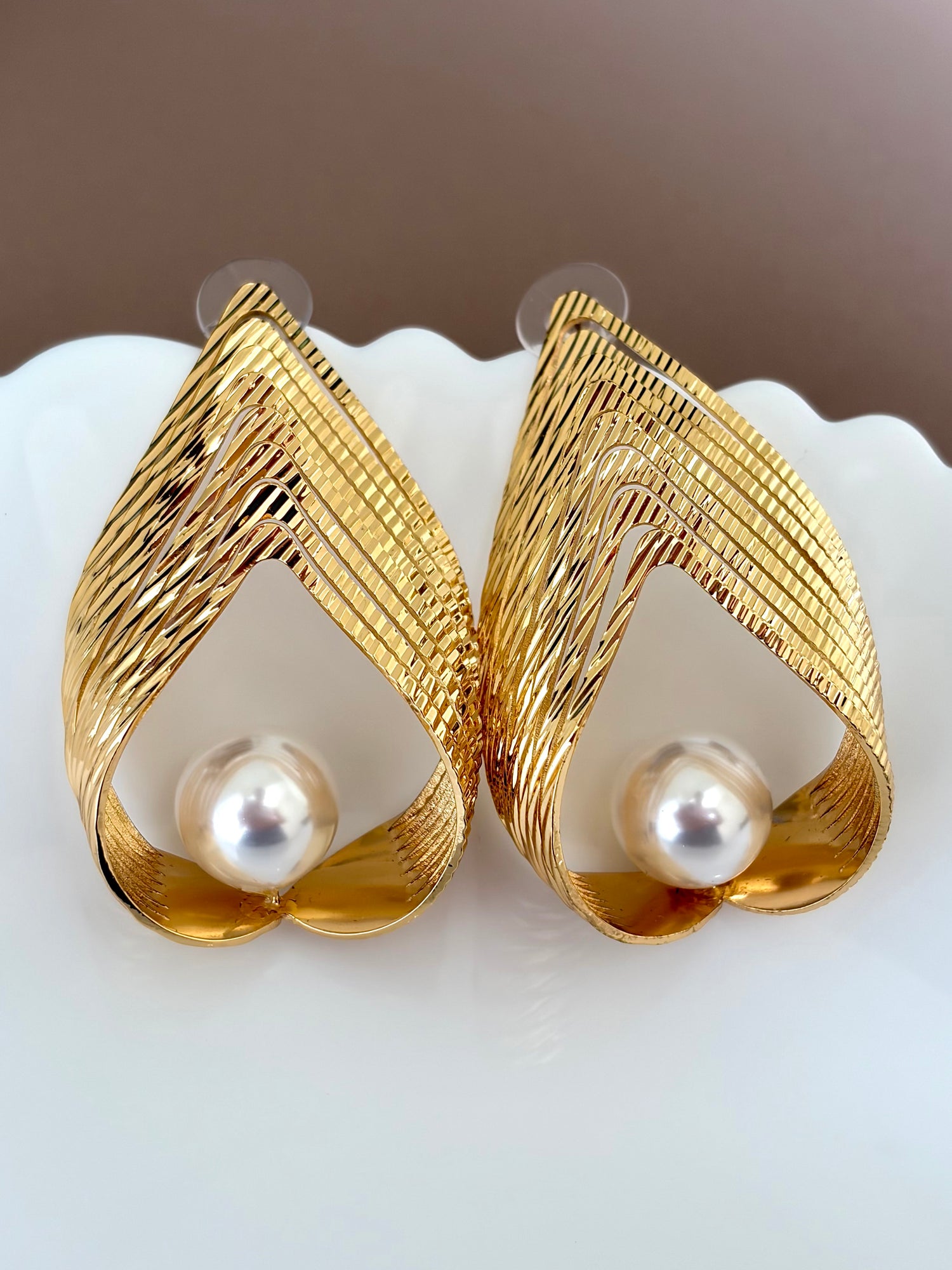 V Shaped Pearl Earrings