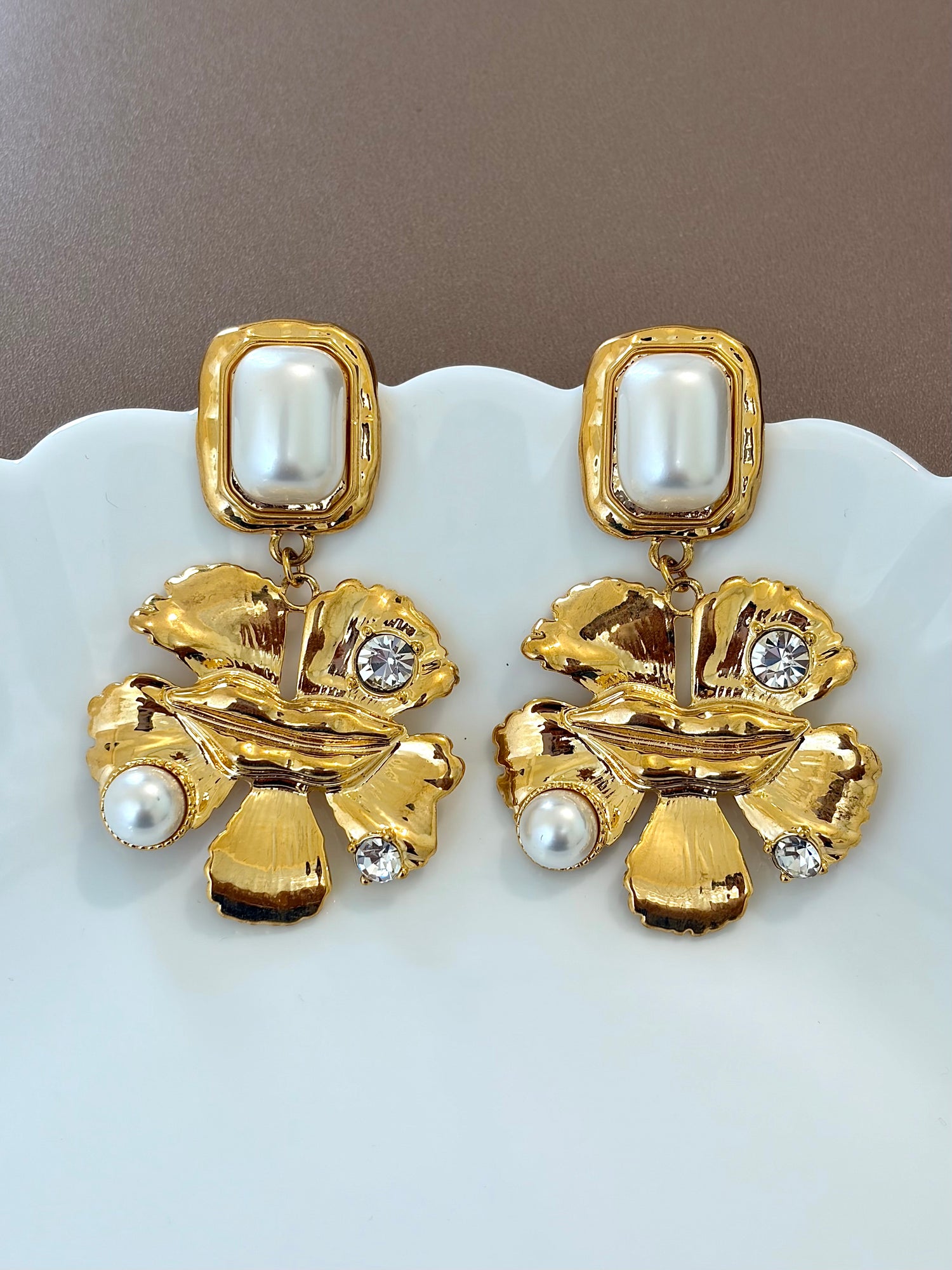 Marqee Flower Pearl Earrings