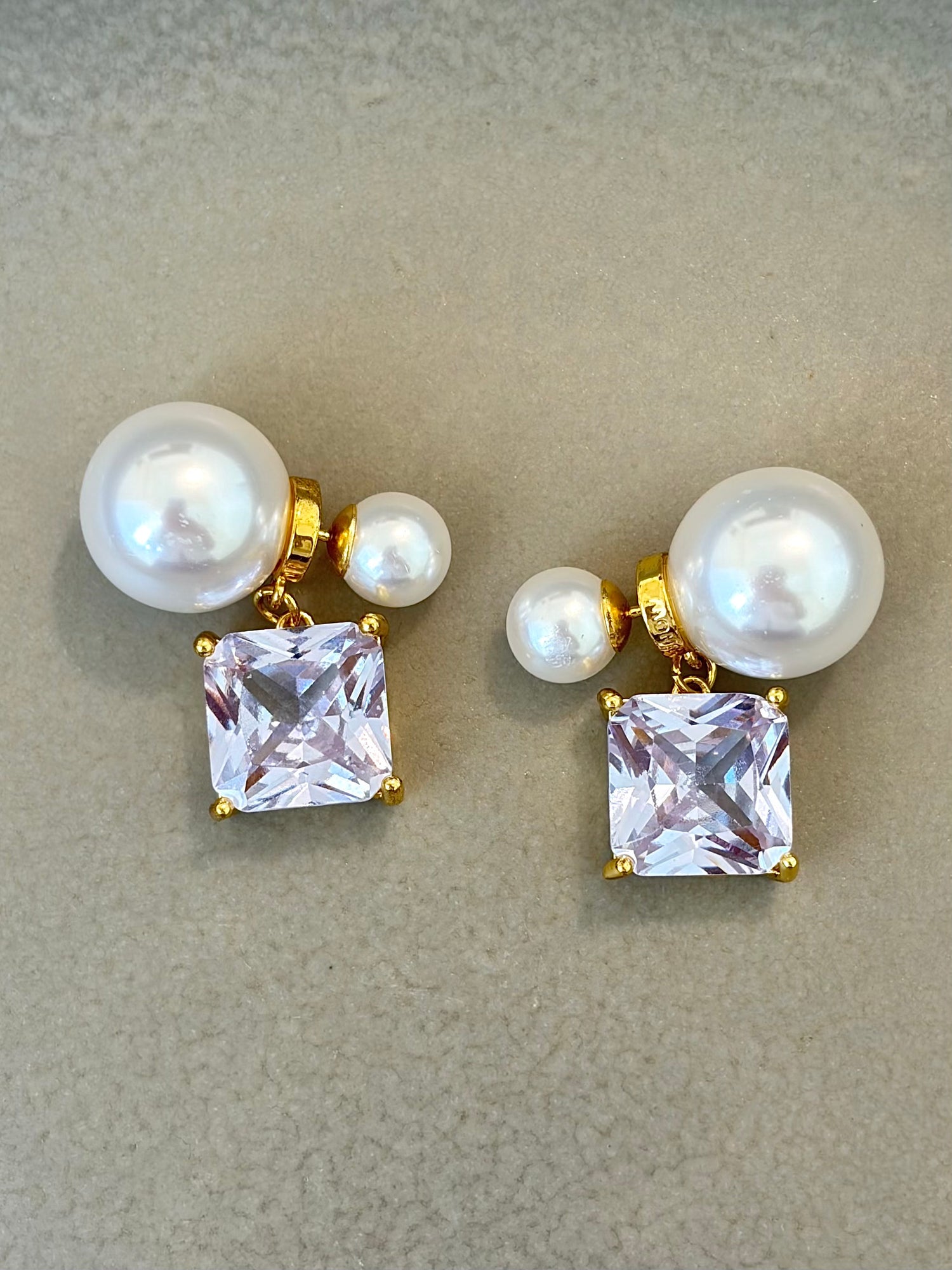Dual Hanging Stone Pearl Studs
