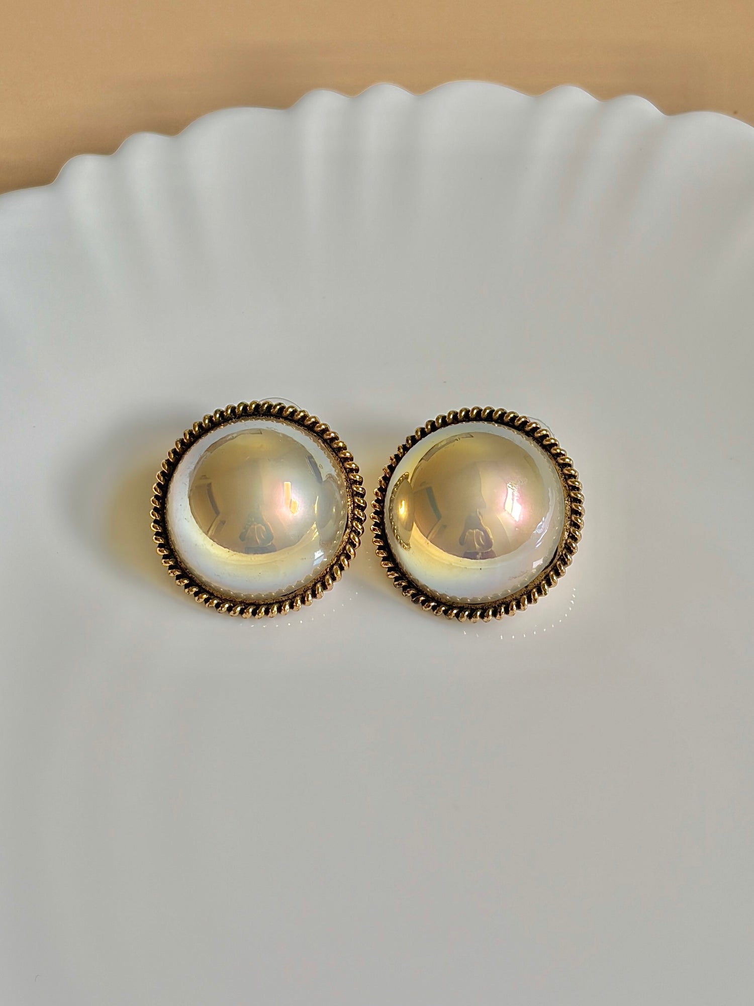 Statement Grey Metal Pearl Studs