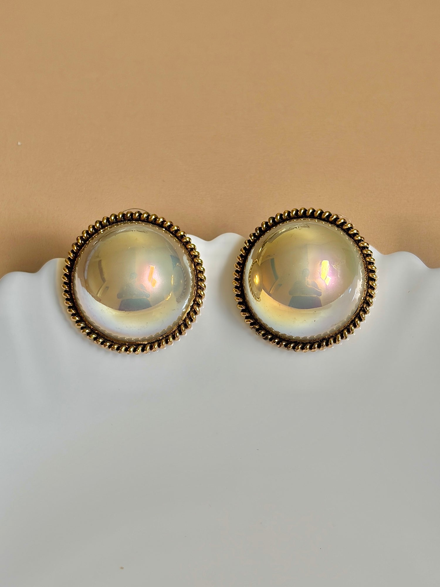 Statement Grey Metal Pearl Studs