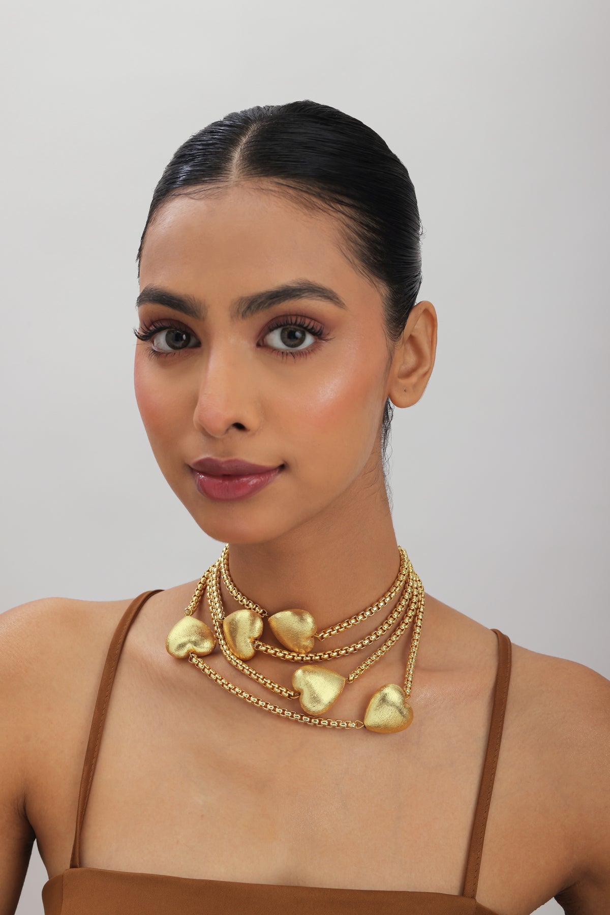 Mira Gold Heart Statement Layered Necklace