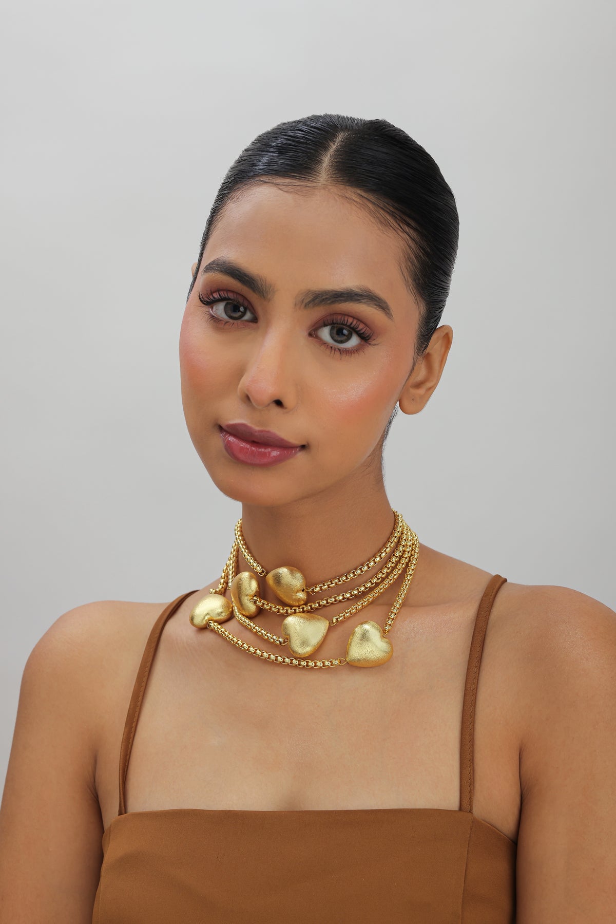 Mira Gold Heart Statement Layered Necklace